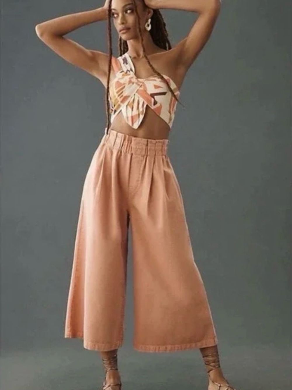 Pilcro Wide-Leg Cropped Pants in Salmon